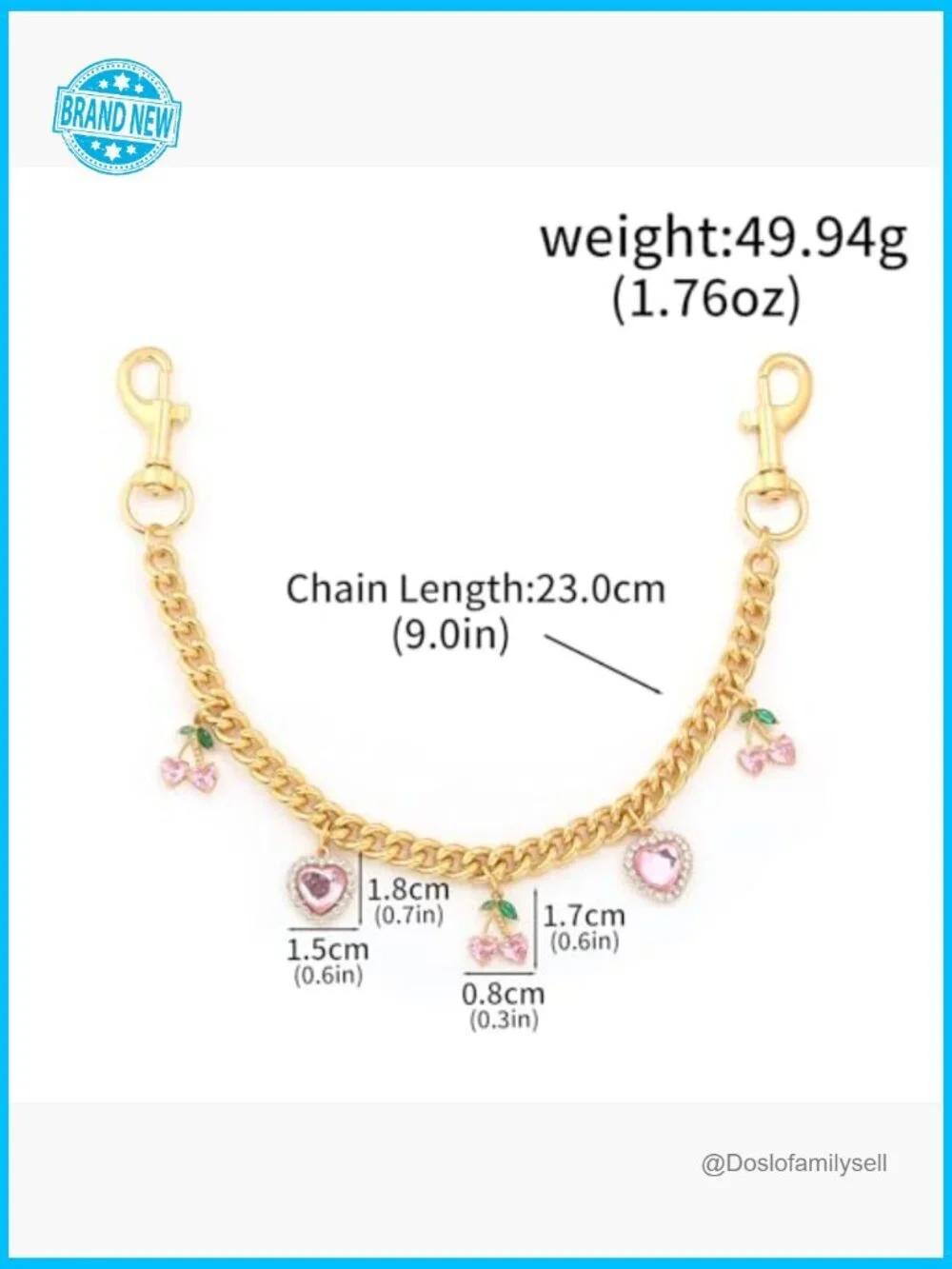 Gold Purse Chain Extender with Charms Bag Strap Accessory Keychain